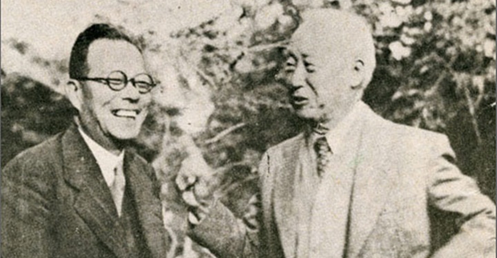 인촌 김성수(왼쪽)와 이승만 대통령