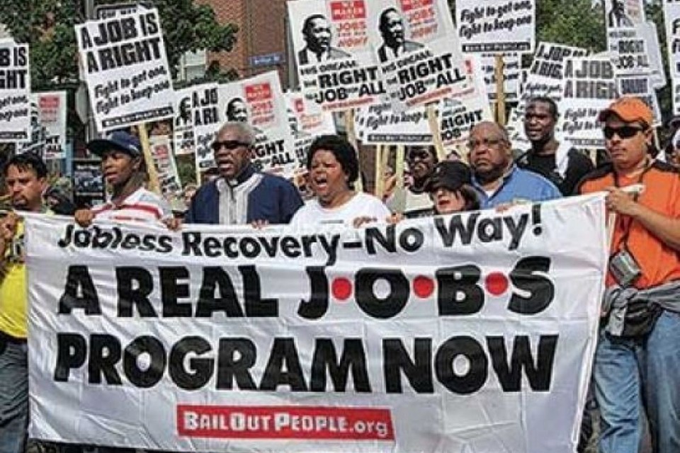 금융위기 당시의 일자리 프로그램 요구 시위. 자료 : Vox
