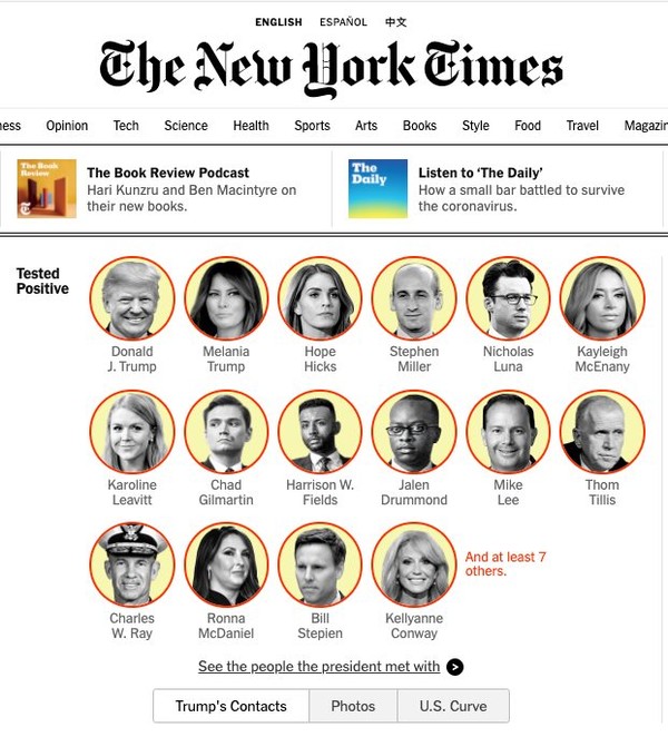 뉴욕타임스 홈페이지 화면 캡처.