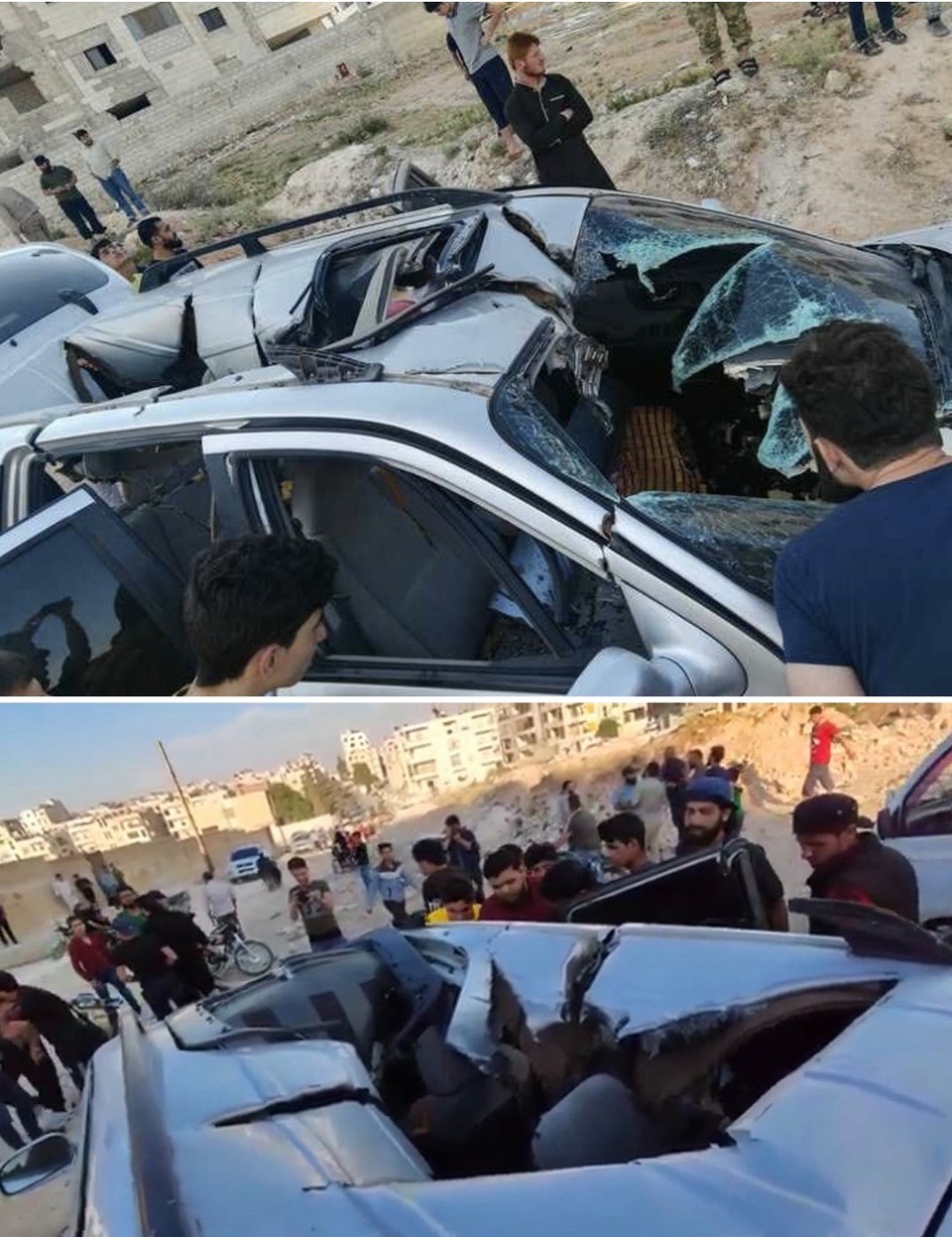 그림 3. 2020년 6월 14일 시리아의 이드립에서 촬영된 알 카에다 간부 칼리드 무스타파 알 아루리가 최후로 탔던 차량의 모습이다. 헬파이어R9X 미사일이 칼날을 펴고 날아들었음을 보여주는 ✶ 모양의 흔적이 남아있다.