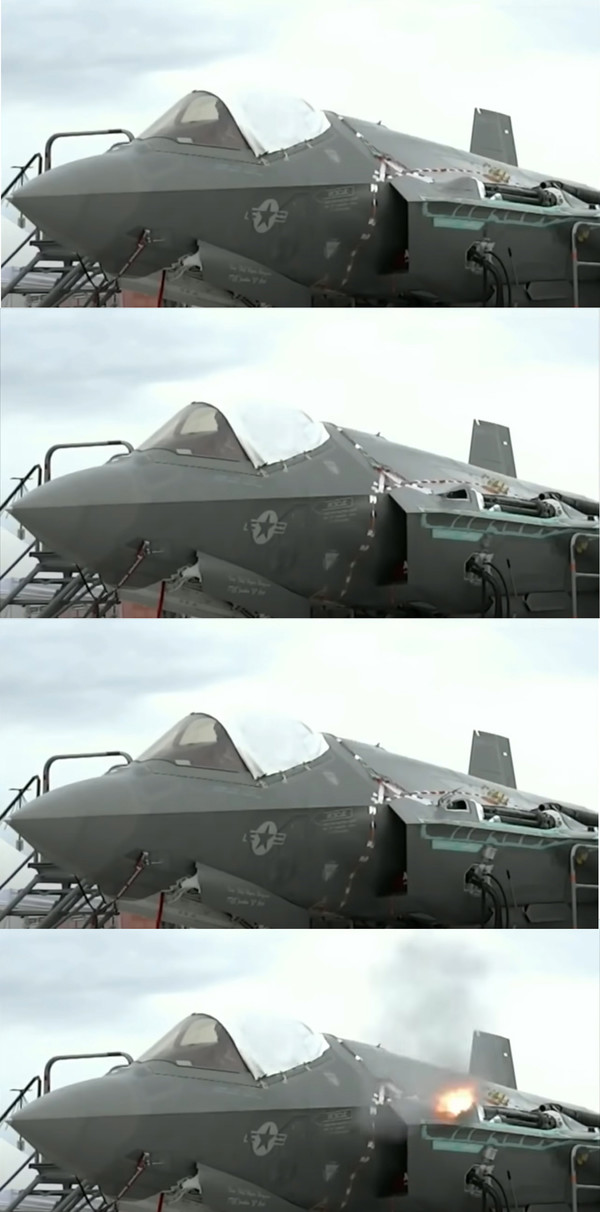 그림 8. GAU-22/A 25mm 개틀링 발사 시험중인 F-35A의 발사과정 캡쳐