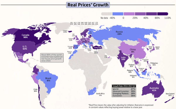 전 세계 실질주택가격 상승률. 이미지 출처: 비주얼캐피탈리스트