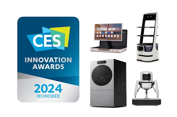 (좌측 상단부터 시계방향으로) 'CES 2024 혁신상'을 수상한 LG 스탠바이미 Go, LG 클로이 서브봇, 커피머신 듀오보, LG 시그니처 세탁건조기. LG전자 제공
